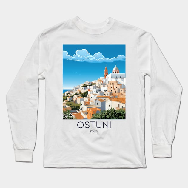 A Pop Art Travel Print of Ostuni - Italy Long Sleeve T-Shirt by Studio Red Koala